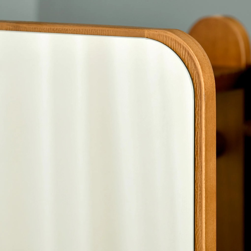 HOMCOM Oglinda de Podea cu Rafturi si Cuier Suspendat din MDF/Sticla Oglinda si Dulap Stabil , 40x44.5x170 cm, Nuc