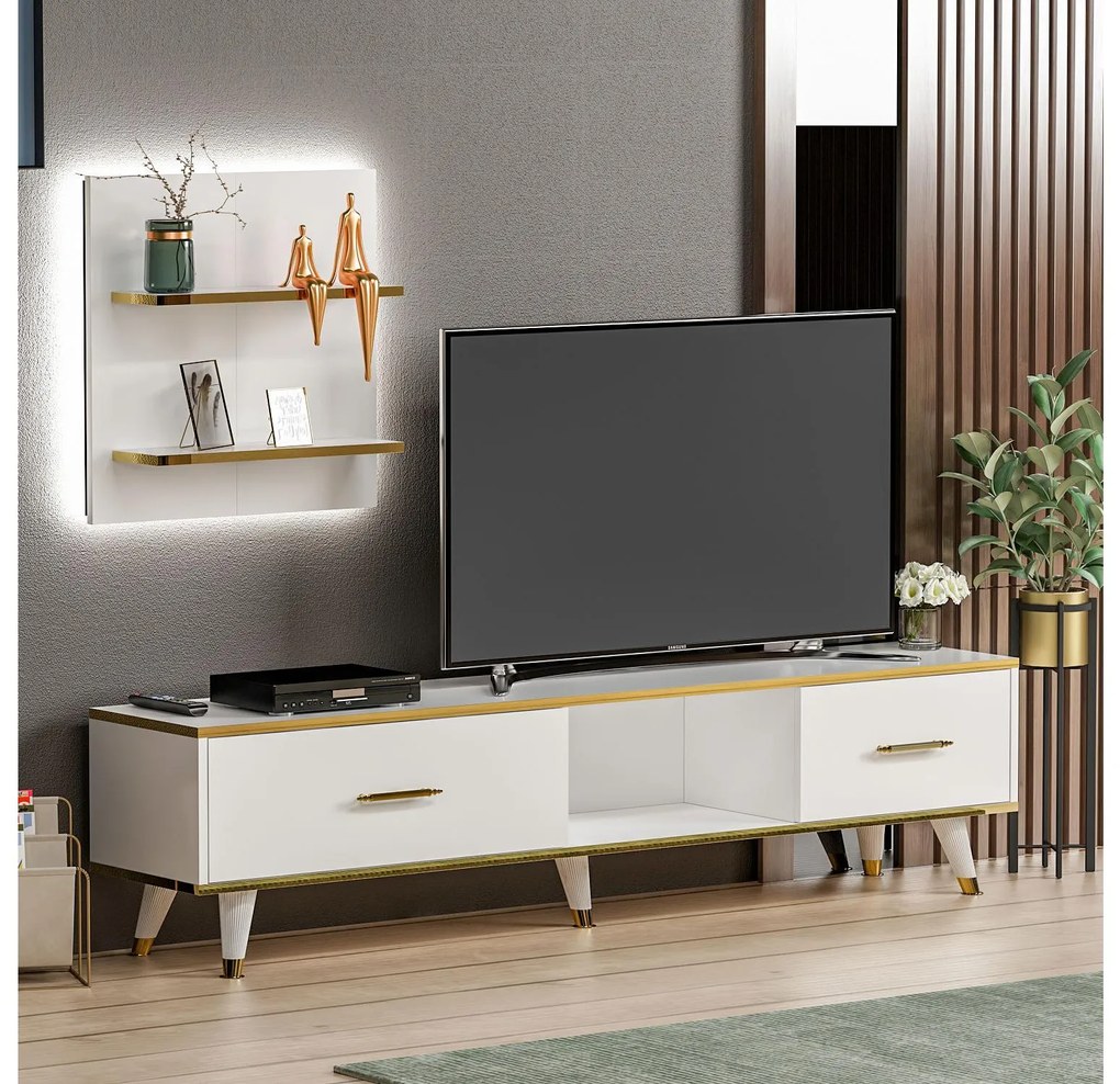 Mobilier living Mevala 2 (alb + auriu) . 1095633