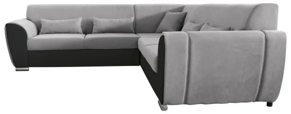 Colțar extensibil VISEU în L, pe partea dreaptă, gri/negru, cu spațiu de depozitare