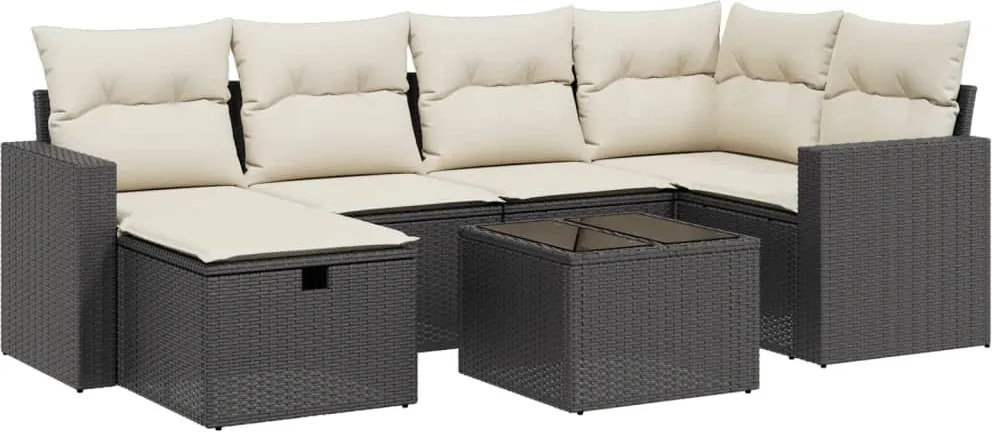 vidaXL Set canapele de grădină cu perne, 7 piese, negru, poliratan