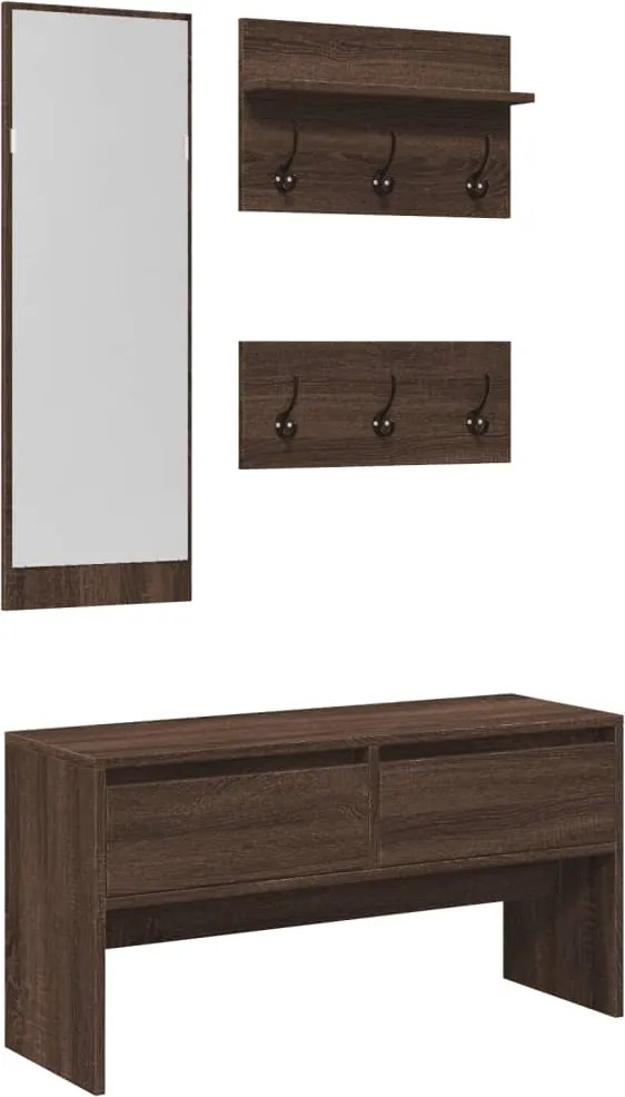 vidaXL Set mobilier de hol, 4 piese, stejar maro, lemn prelucrat