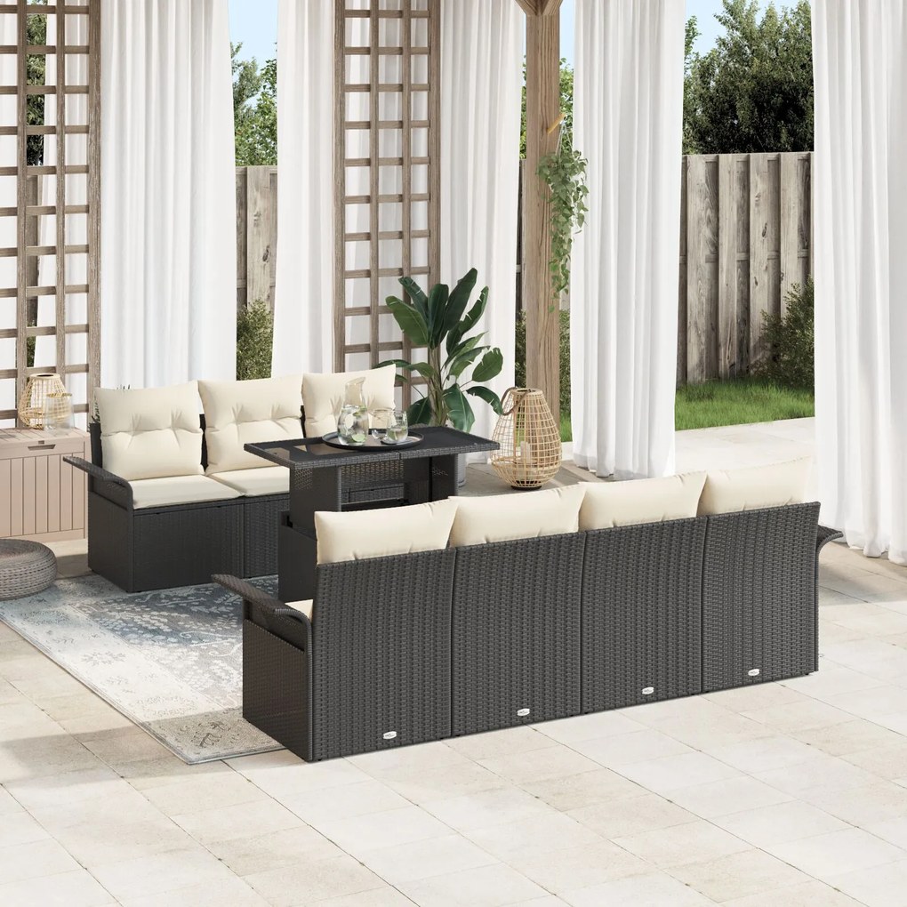 vidaXL Set de canapea de grădină cu 8 piese și perne Rattan Polyratan Negru