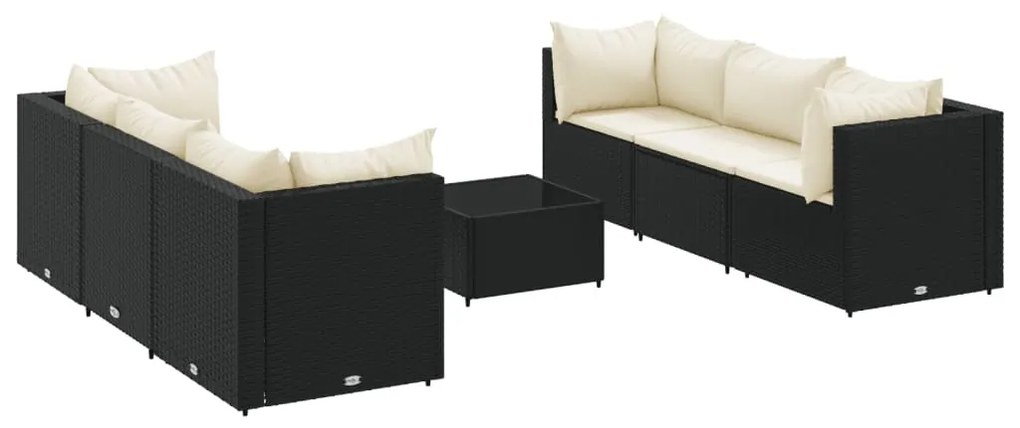 3308024 vidaXL Set mobilier de grădină cu perne, 7 piese, negru, poliratan