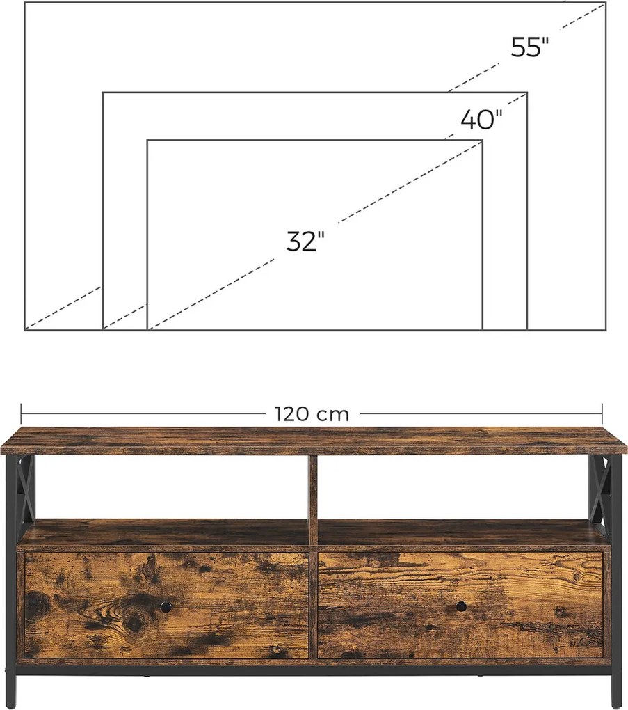 Comoda TV cu sertare, Vasagle, pana la 55 inch, 120x40x50 cm, PAL/otel, maro