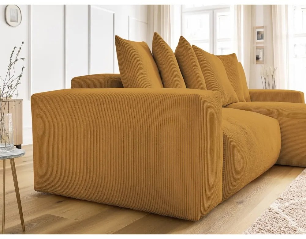 Colțar galben muștar extensibil/cu spațiu de depozitare cu tapițerie din catifea reiată Voltaire – Bobochic Paris