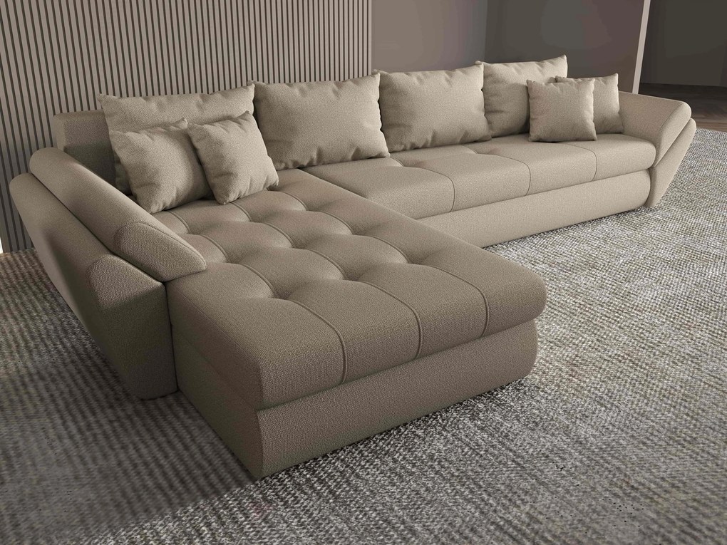 Colțar extensibil dumonde cu ladă de depozitare si sezut confortabil din spuma high-density, Loana XL Enjoy Camel 335x185 cm