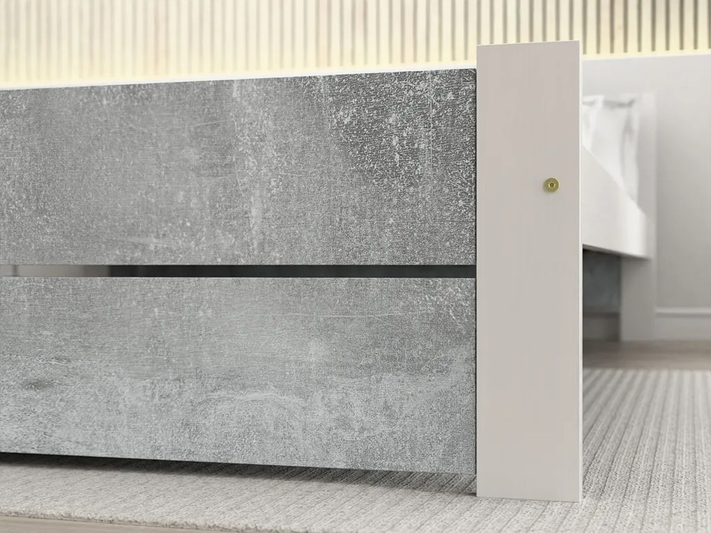 Pat dublu IKAROS DOUBLE 140 x 200 cm, beton/alb Saltele: Cu saltele Sommera 18 cm, Somiera pat: Cu lamele curbate