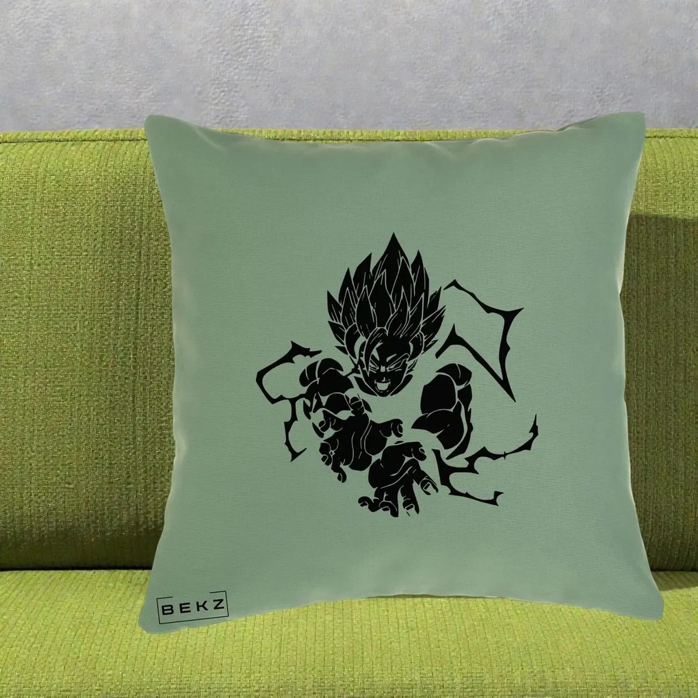 Perna Personalizata Dragon Ball Goku Super Saiyan Silueta, 40x40 cm, Verde, Husa Detasabila, Perna Inclusa, BEKZ®