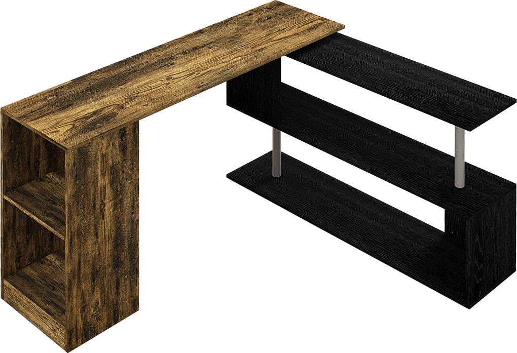 HOMCOM Birou de Colț Spațiu Economic cu Raft în Formă de S, Birou Modern din Lemn, 140x120x78 cm, Maro Rustic | Aosom Romania