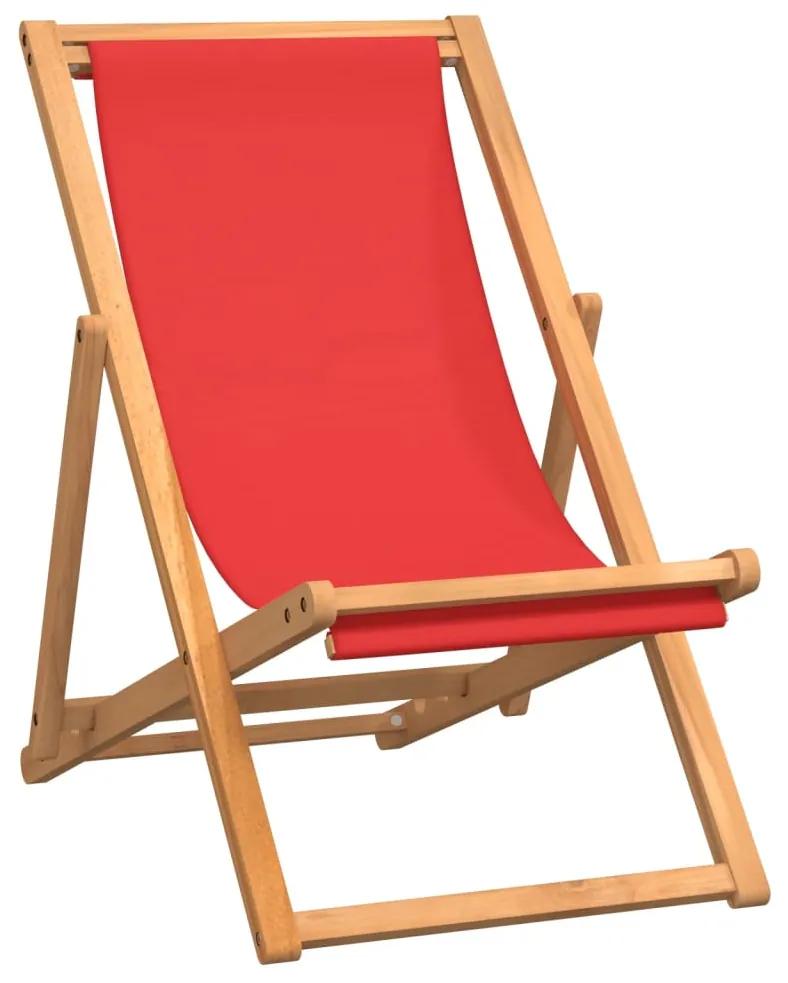 47417 vidaXL Scaun de plajă pliabil, roșu, lemn masiv de tec