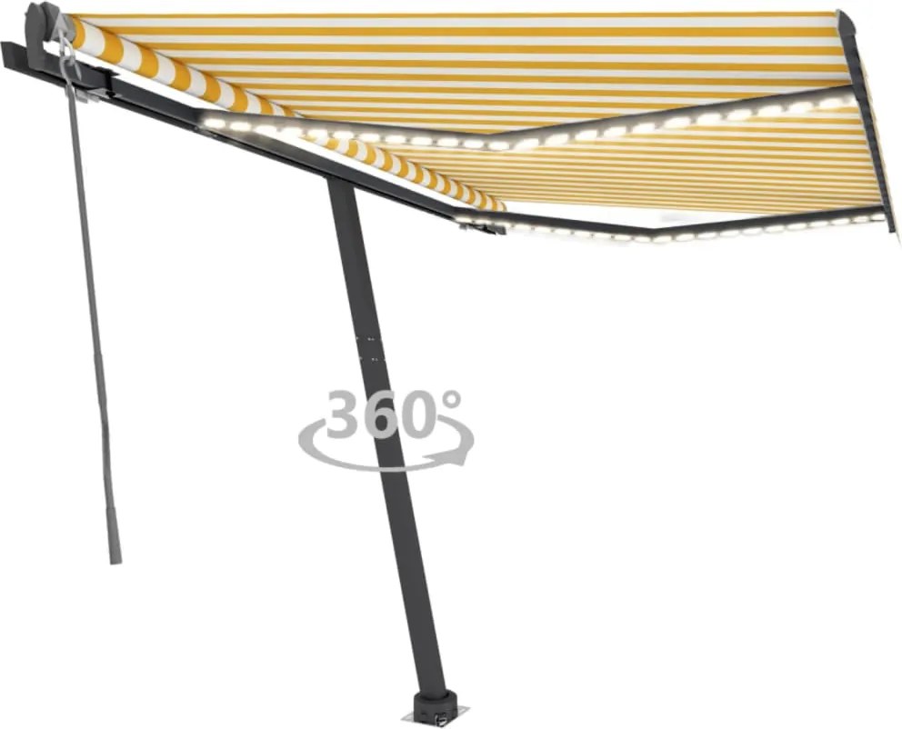 vidaXL Copertină automată senzor vânt & LED, galben & alb, 300x250 cm