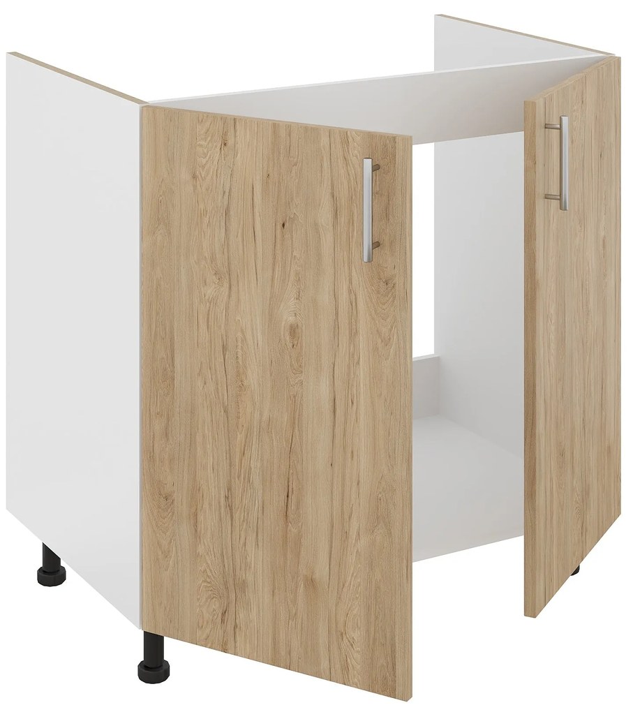 Set Masca Chiuveta Karo, Lemn Natural/Alb, 80 x 50 x 80 cm, Chiuveta Inox, Cuva dreapta