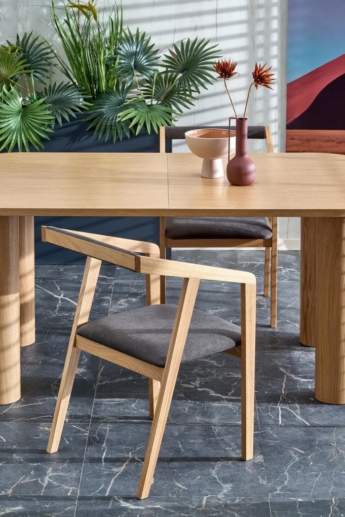 Set masa extensibila Elefante L160-240 cm + 6 scaune Azul 2 stejar natural/gri catifea