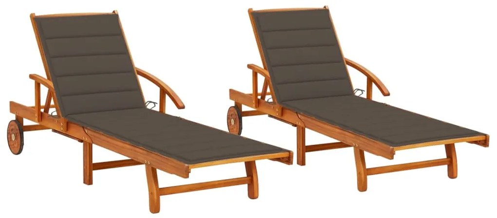 vidaXL Șezlonguri cu perne, 2 buc., lemn masiv de acacia