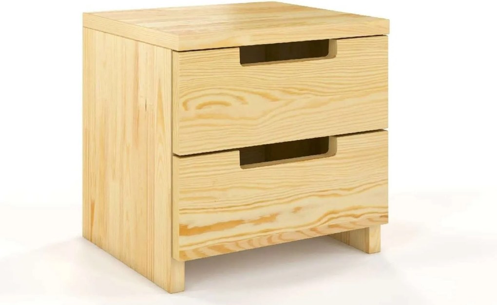 Noptieră lemn masiv TerraCraft 2 Sertare Pin, 40 × 35 × 38 cm - Alb Pur