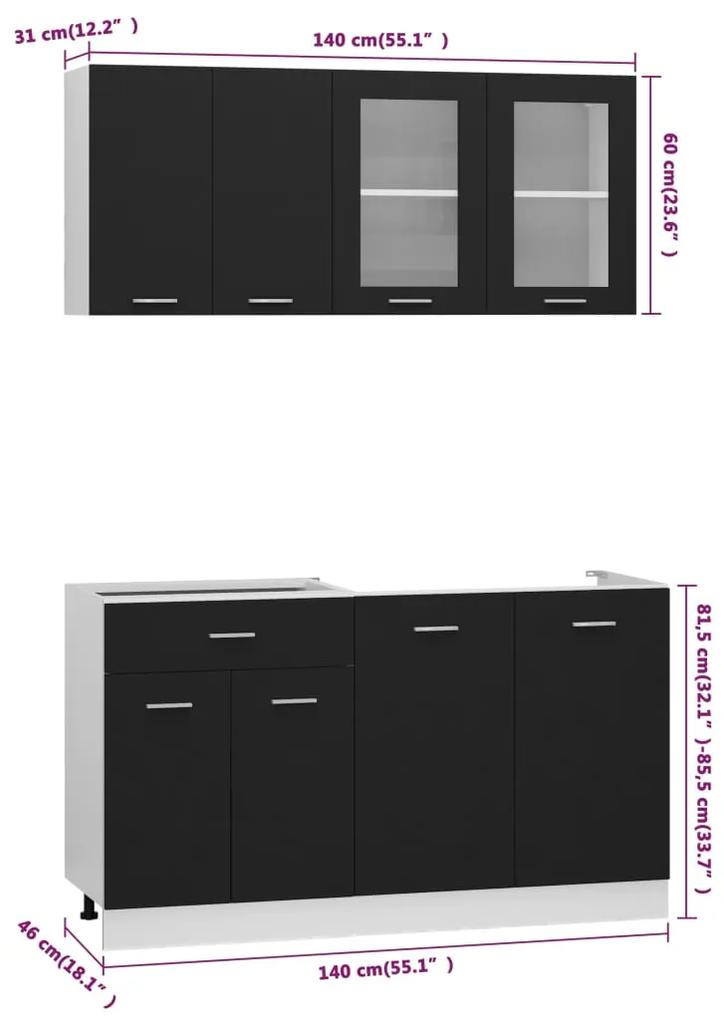 Set dulapuri de bucatarie cu blat de lucru, 4 buc., negru, PAL Negru, cu blat de lucru, 1