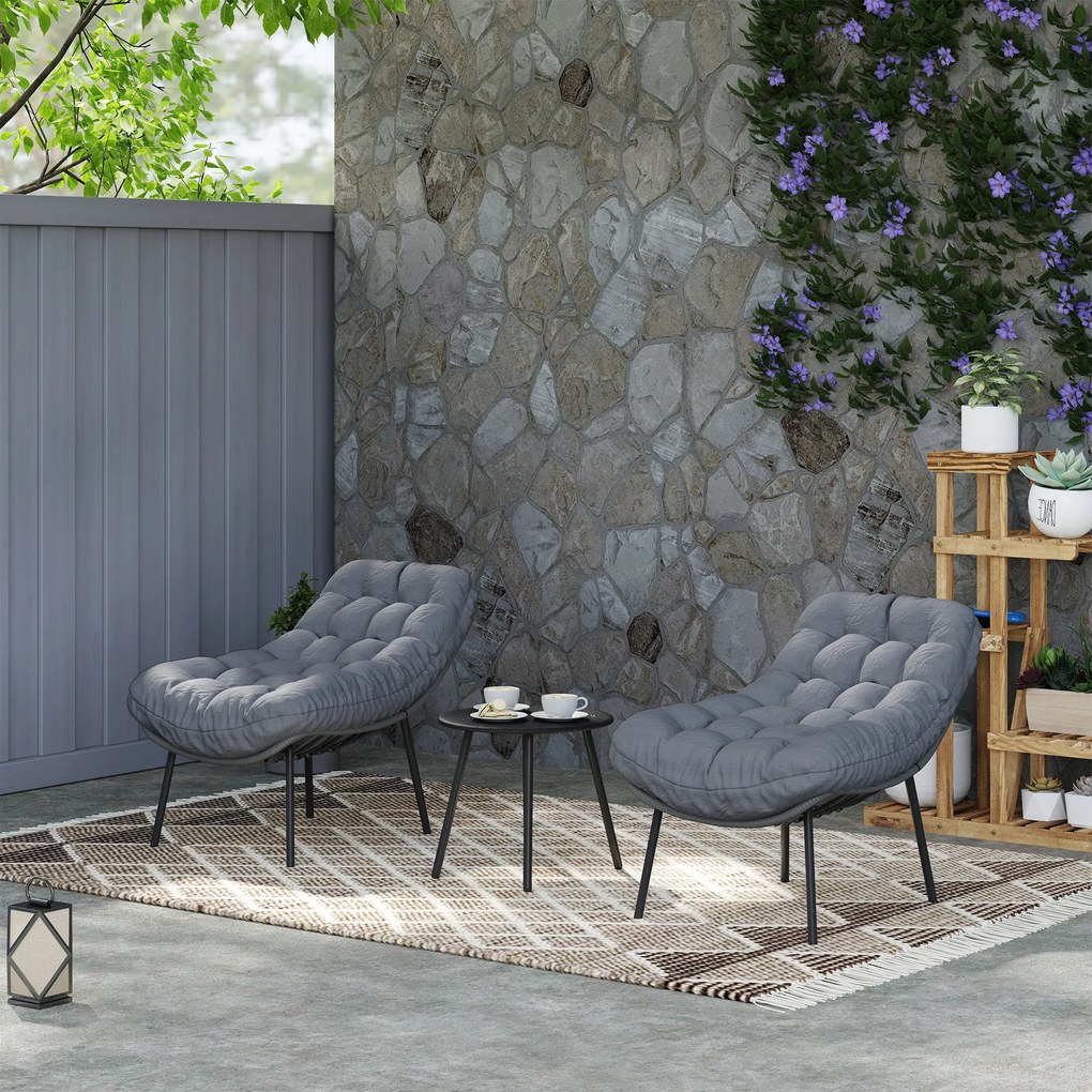 Outsunny Set de mobilier de grădină exterior din rășină întrețesută 2 persoane cu perne de 15 cm grosime gri | Aosom Romania