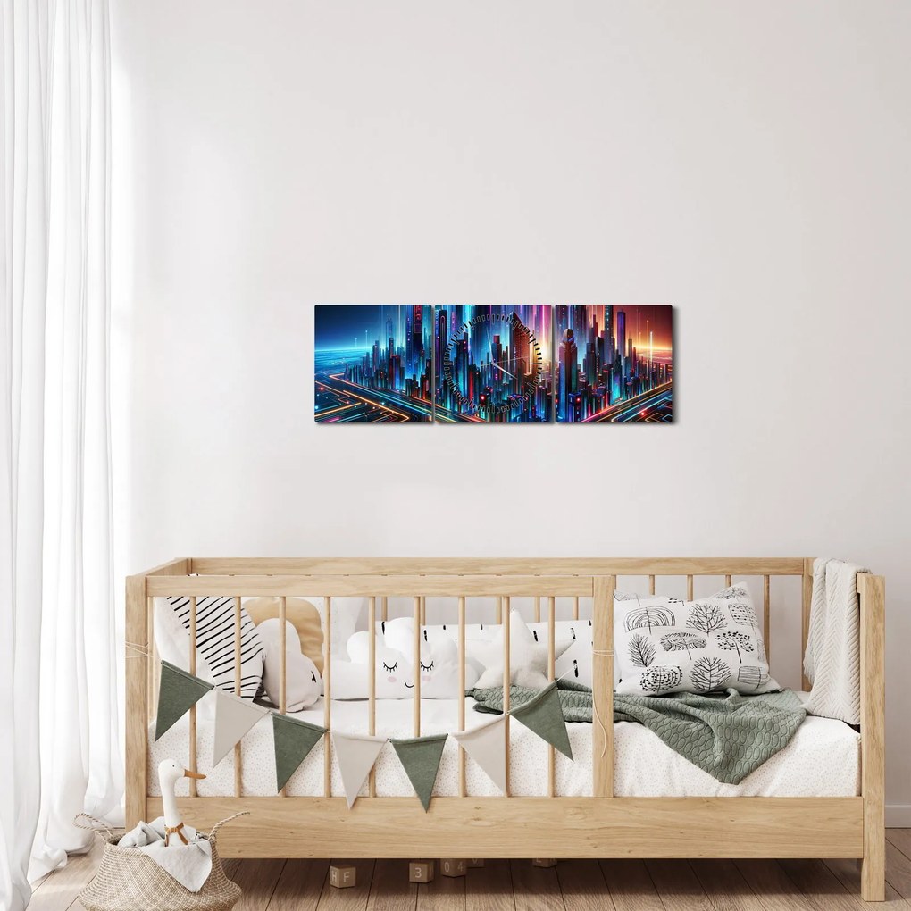 Tablou - Orașul viitorului (cu ceas) (90x30 cm)