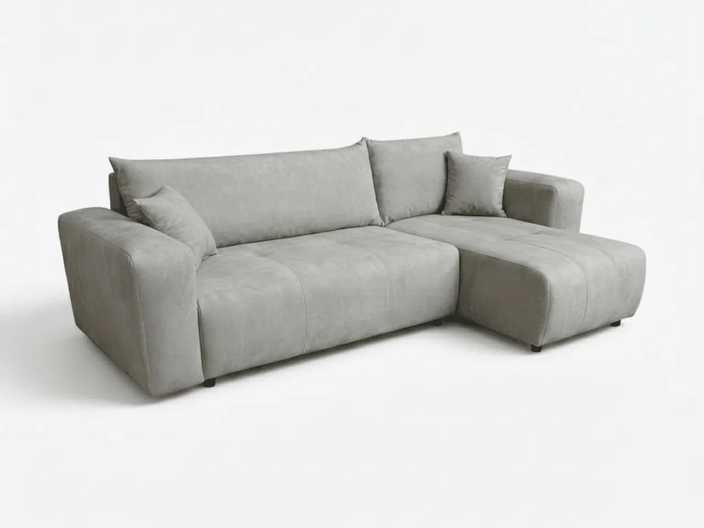 Canapea colt extensibila SORELA gri deschis, cu colt bilateral + 2 perne CADOU