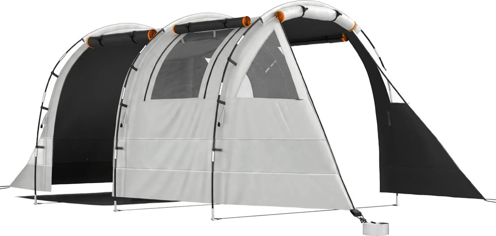 Outsunny Cort de Camping pentru 4-5 Persoane cu Capac Blackout, Cort Tunel Impermeabil cu Geantă de Transport, 460x230x180 cm, Kaki | Aosom Romania