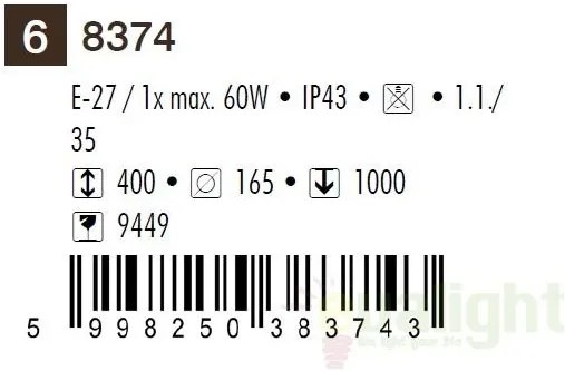 Pendul pentru exterior, inaltime reglabila, IP43, auriu antic, Milano 8374 RX