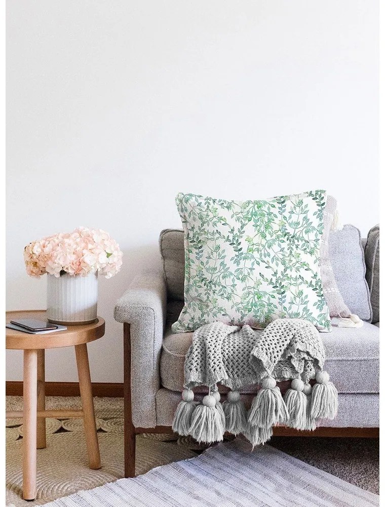 Față de pernă din amestec de bumbac Minimalist Cushion Covers Twiggy, 55 x 55 cm, bej-verde