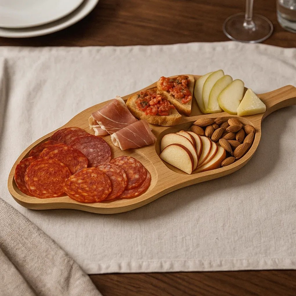 Platou rustic artizanal din lemn masiv de fag, 53x27 cm, pentru aperitive si branzeturi