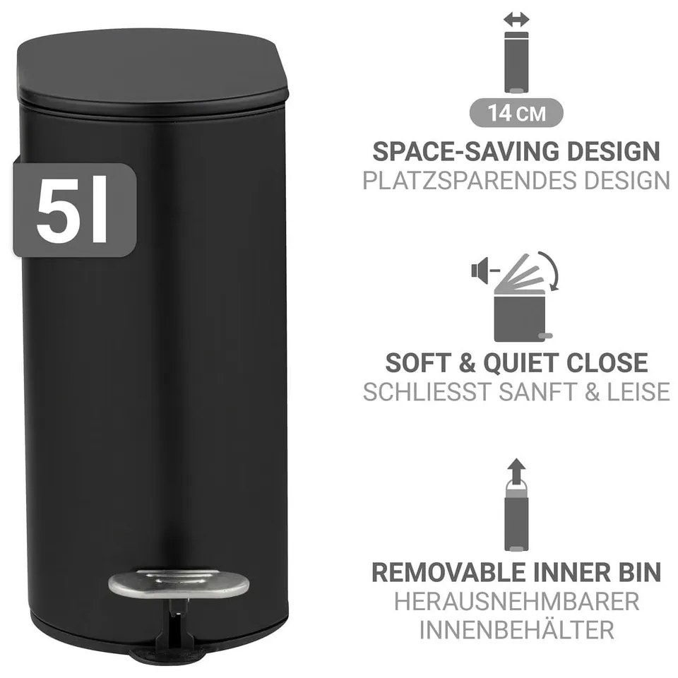 Coș de gunoi negru mat cu pedală din oțel 5 l Collungo – Wenko