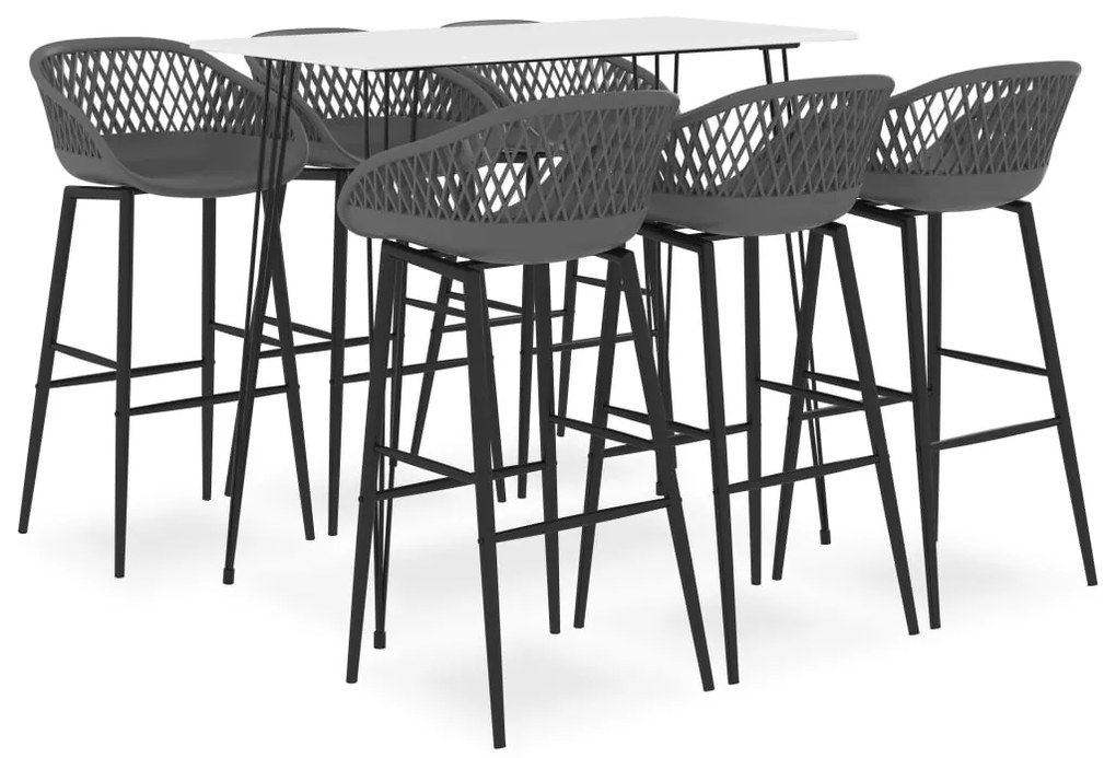 3057419 vidaXL Set mobilier de bar, 7 piese, alb și gri