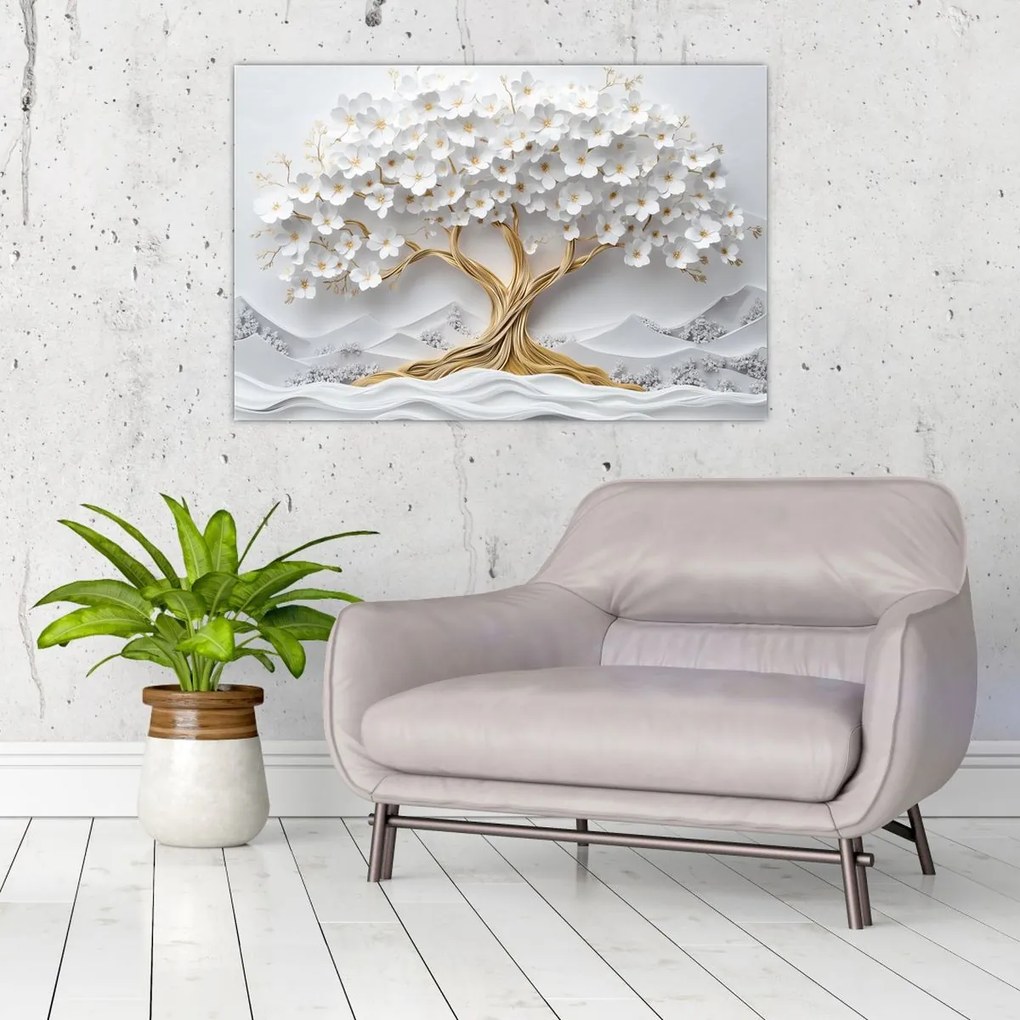Tablou – Arborele vieții 3D plin de flori (90x60 cm)