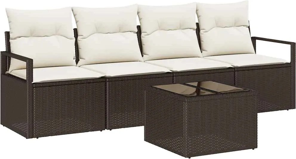 vidaXL Set de canapea 5 pcs Maro și Crem poliratan