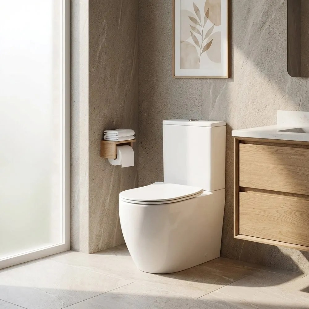 Set vas WC compact pe pardoseala Rune Gunvor Rimless alb cu rezervor si capac softclose