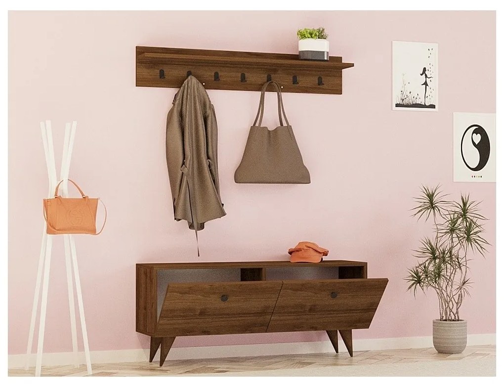 Cuier de perete cu dulap pentru pantofi Rupa Walnut