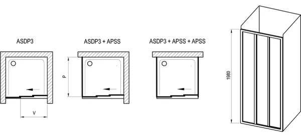 Ravak 00VG01R211 - Uși de duș SUPERNOVA 120 x 198 cm, 3 elemente, alb