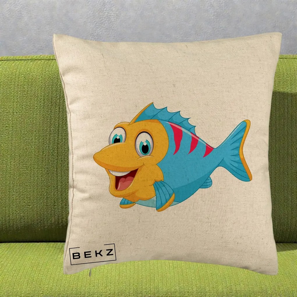 Perna Decorativa Peste Vesel Cartoon, 40x40 cm, Bej, Husa Detasabila, Perna Inclusa, BEKZ®