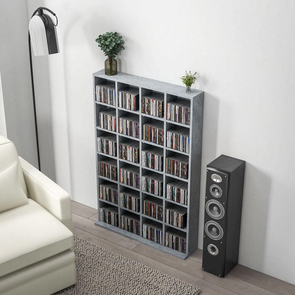 HOMCOM Mobilier de depozitare multimedia 480 CD-uri/312 DVD-uri - bibliotecă din lemn cu rafturi reglabile, 89 x 130,5 cm, gri | Aosom Romania