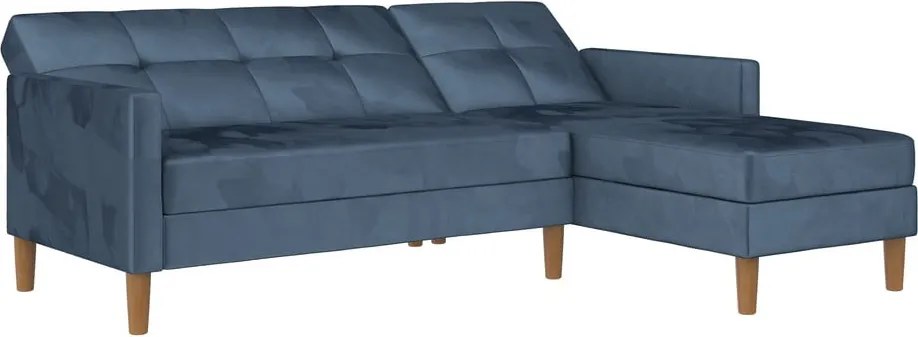 Colțar albastru extensibil cu tapițerie din catifea (cu colț variabil) Lilly – Støraa