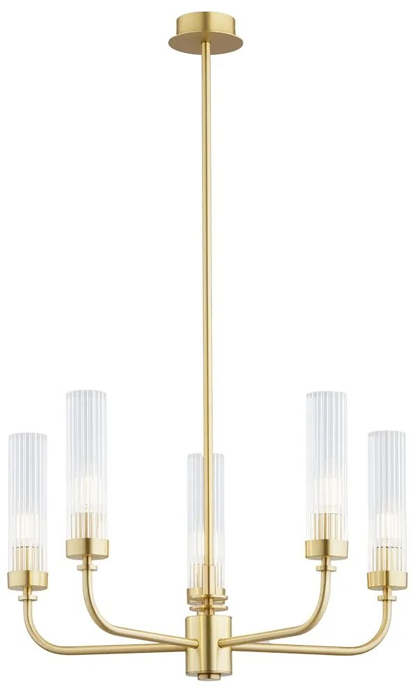 Candelabru 5 brate, alama periata, sticla canelata PRESTON 2196