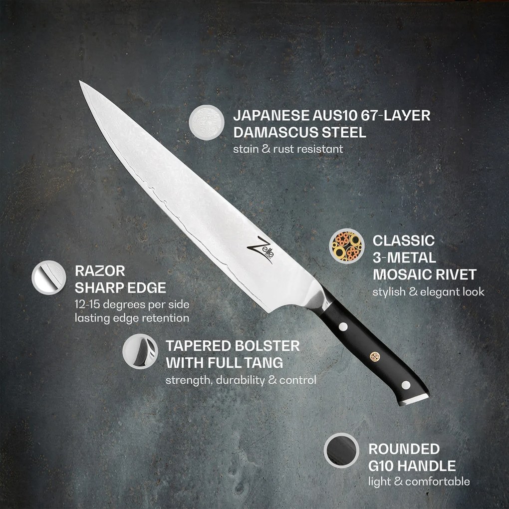 Seria japoneză Alpha-Royal, cuțitul bucătarului șef 10”, oțel damasc
