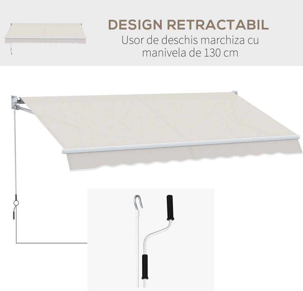 Outsunny Copertina pentru soare cu brate si actionare manuala, din aluminiu si poliester pentru exterior, 200x250 cm, alb crem | AOSOM Romania