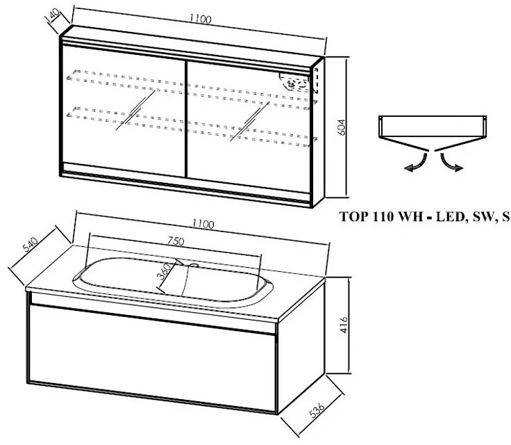 Set mobilier cu lavoar, Kolpasan, Pandora, suspendat, 110 cm, negru