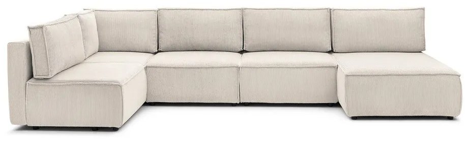 Colțar crem cu tapițerie din catifea reiată (în formă de "U"/cu colț variabil) Nihad modular – Bobochic Paris