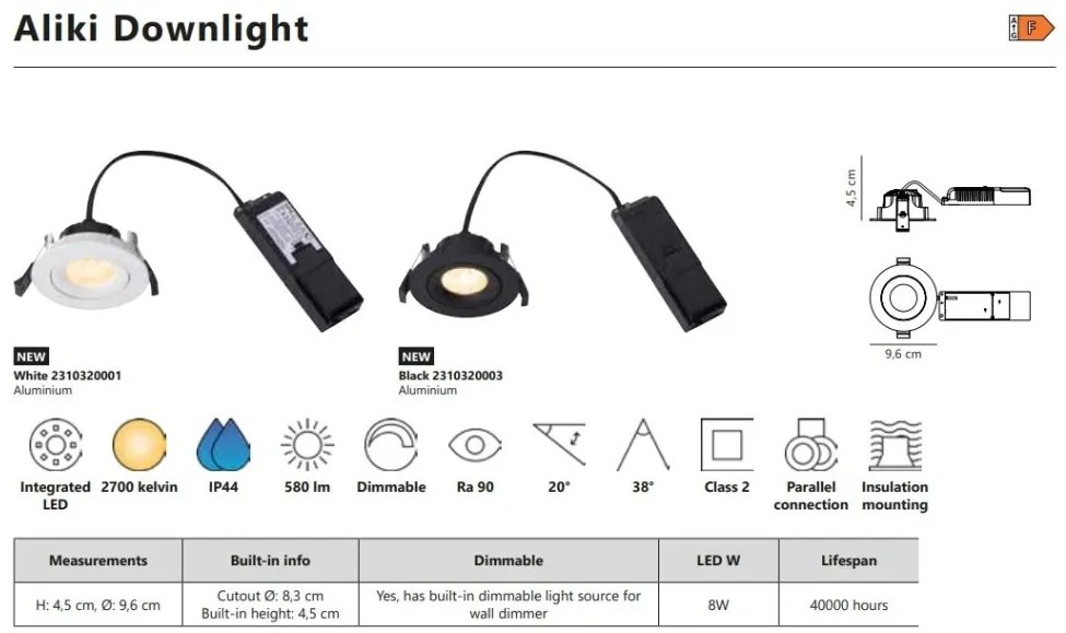 Spot incastrabil baie directionabil LED IP44 Aliki Black