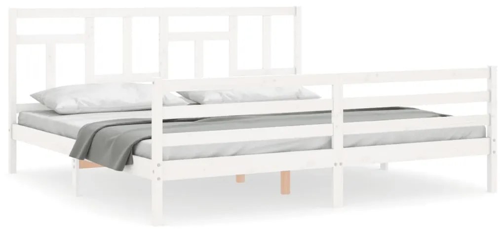 3194982 vidaXL Cadru pat cu tăblie 200x200 cm, alb, lemn masiv