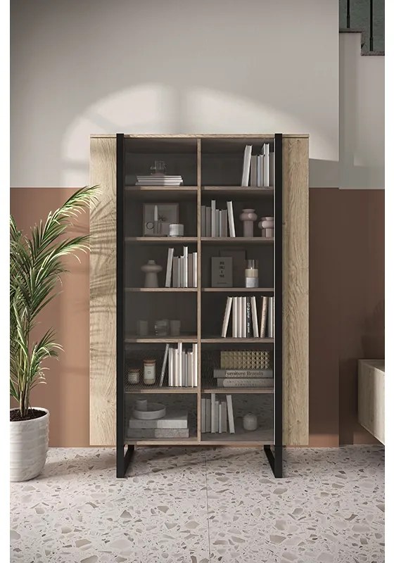Vitrină Verica 120 cm - stejar biscuit / picioare negre