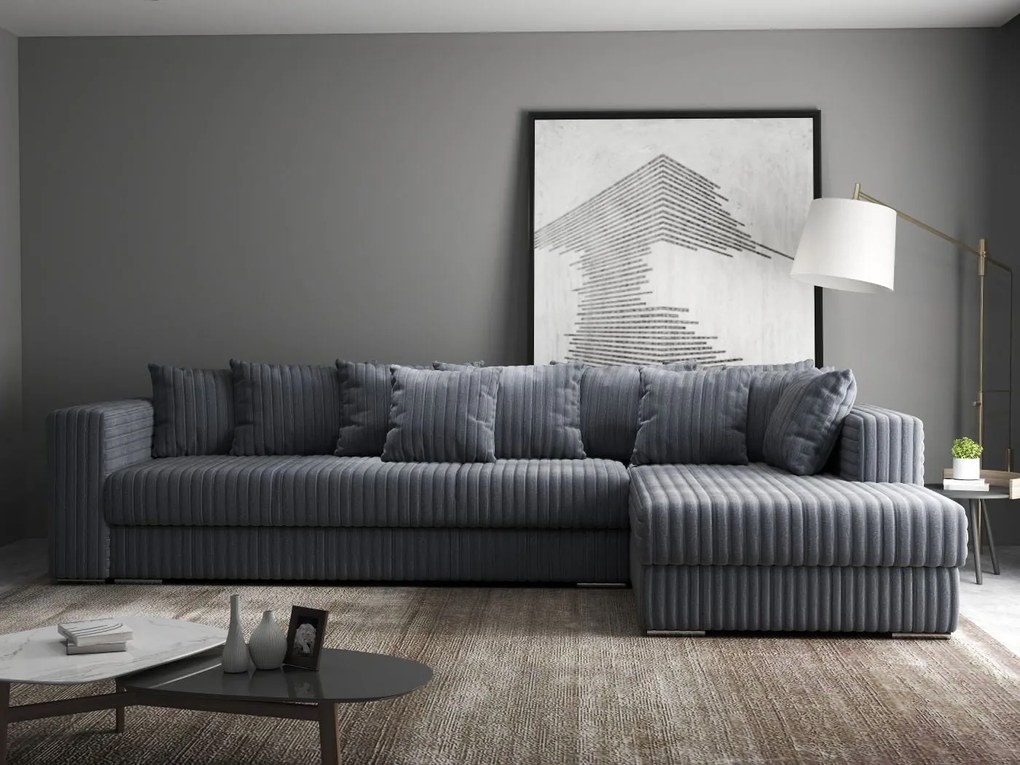 Colțar extensibil dumonde cu ladă de depozitare si sezut confortabil din spuma high-density, Gloria Ambience Gri 320x183 cm