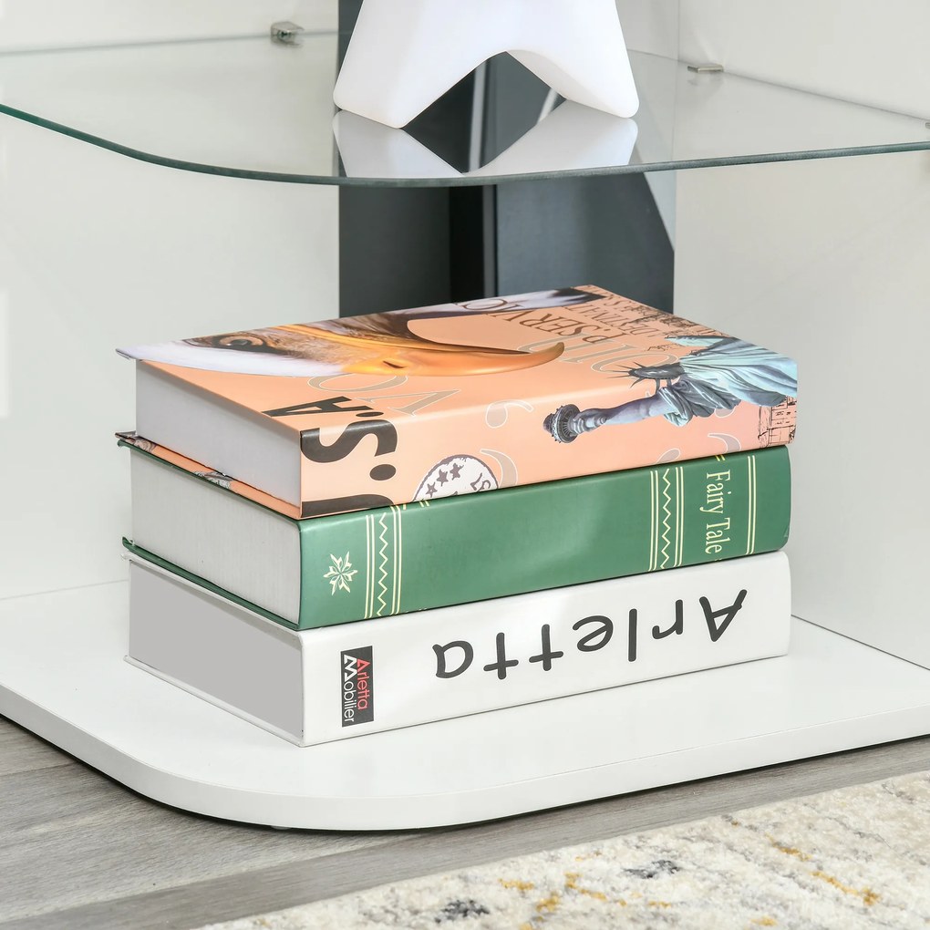 HOMCOM Masă de cafea accesoriu gheridon design contemporan capăt de canapea raft sticlă securizată alb | Aosom Romania