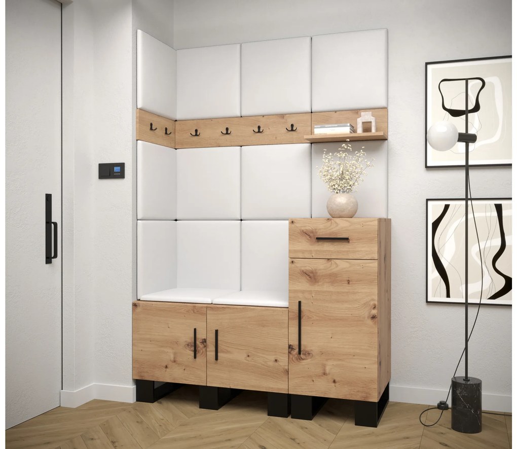 Set mobilier pentru hol Amanda 10 (Stejar artisan + Alb). 1085945