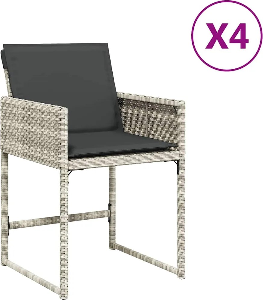 vidaXL Fotolii de grădină cu perne, 4 buc., gri deschis, poliratan