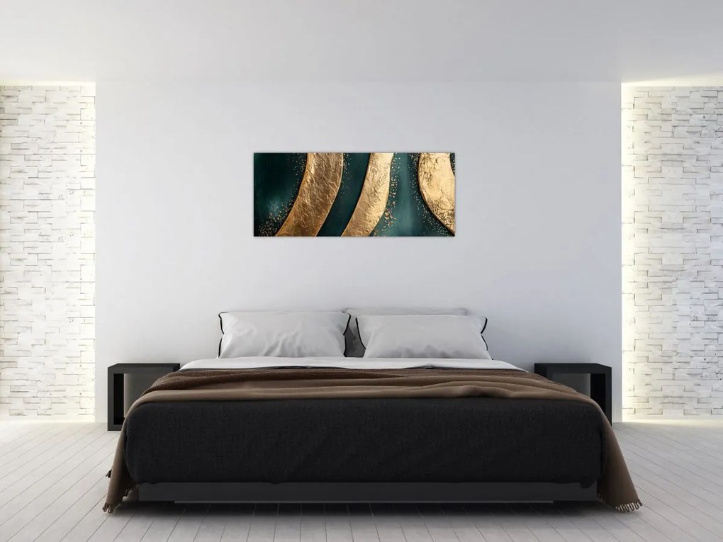 Tablou - Abstracție verde cu auriu I. (120x50 cm)